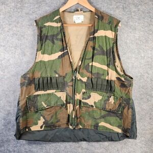 VTG Duck Bay Men XL Camo Hunting Vest Woodland Camouflage Shell Loop Game Bag